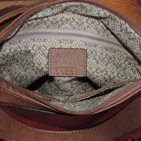 JOY SUSAN Red 2 in 1 Burgundy Red & Brown Vegan Hobo Bag plus Crossbody Purse - Picture 13 of 13